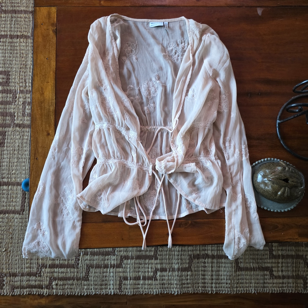 Pink Sheer Embroidered Women's Cover Up
